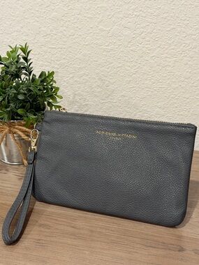 Adrienne Vittadini Grey Zip Wristlet with Gold Logo